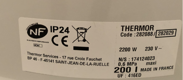 Etiquette produit Thermor