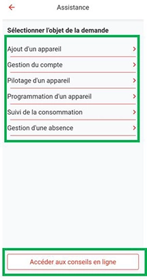 Ecran de l'application mobile Cozytouch - Cliquer sur un sujet