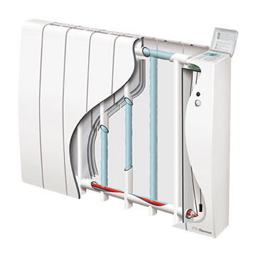 Vue en coupe d'un radiateur &agrave; fluide caloporteur