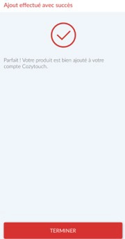 Ecran de l'application mobile Cozytouch - Ajout effectu&eacute; avec succ&egrave;s