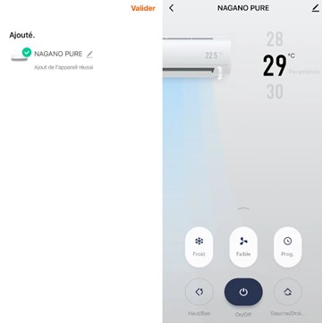 Ecran de l'application mobile Intelligent Air - Climatisation associ&eacute;e