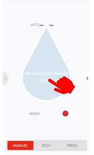 Ecran de l'application mobile Cozytouch - tap sur la goutte