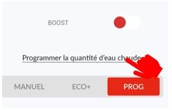 Ecran de l'application mobile Cozytouch - programmer la quantit&eacute; d'eau chaude