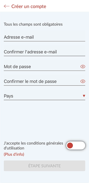 Ecran de l'application mobile Cozytouch - Cr&eacute;ation de compte