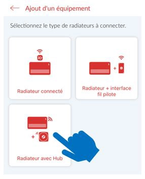Ecran de l'application mobile Cozytouch - Ajouter un radiateur avec Hub
