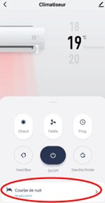 Ecran de l'application mobile Intelligent Air - Courbe de nuit