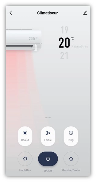 Ecran de l'application mobile Intelligent Air - Utilisation