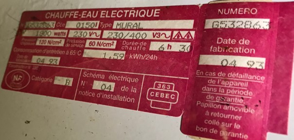 Etiquette produit Thermor anicenne