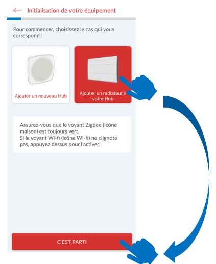 Interface de l'application Thermor Cozytouch - Ajouter un radiateur &agrave; votre Hub