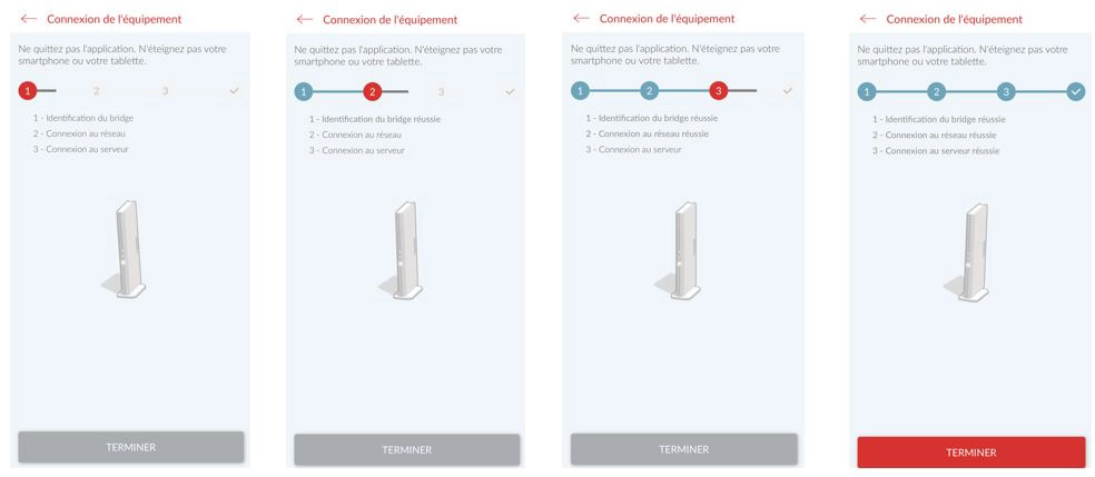 Ecran de l'application mobile Cozytouch - Parcours de connexion de l'&eacute;quipement
