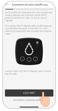 Ecran de l'application mobile Cozytouch - Connexion au chauffe-eau