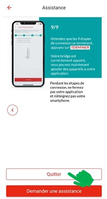 Ecran de l'application mobile Cozytouch - Cliquer sur Quitter