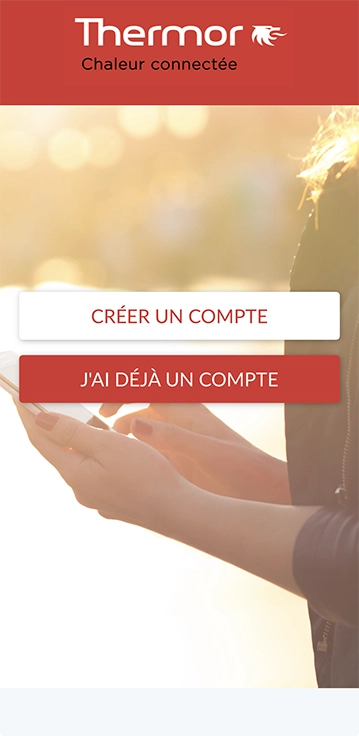 Ecran de l'application mobile Cozytouch - Connexion et cr&eacute;ation de compte