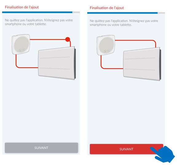 Interface de l'application Thermor Cozytouch - Finalisation de l'ajout en 2 &eacute;tapes