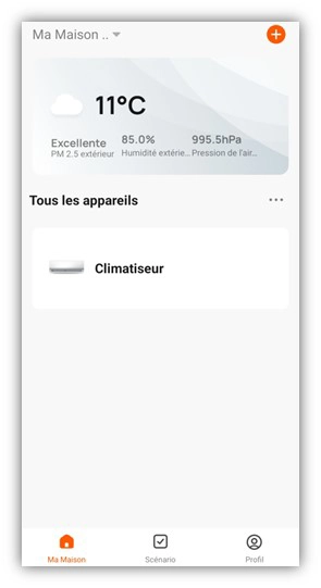 Ecran de l'application mobile Intelligent Air - Ma maison