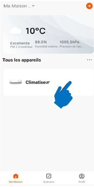 Ecran de l'application mobile Intelligent Air - Choix de l'appareil