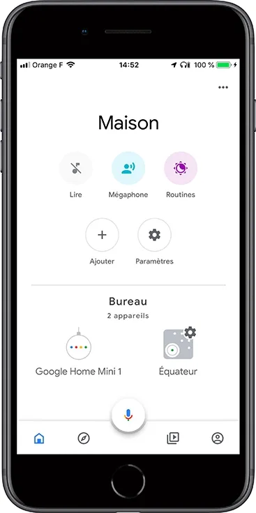 Ecran de l'application mobile Google Home - Accueil Maison