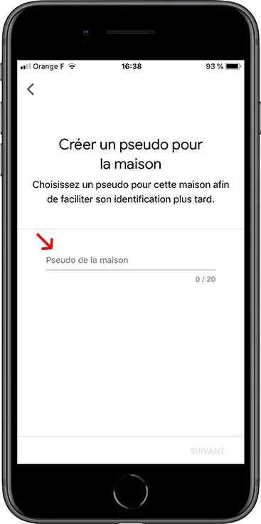 Ecran de l'application mobile Google Home - Pseudo de la maison
