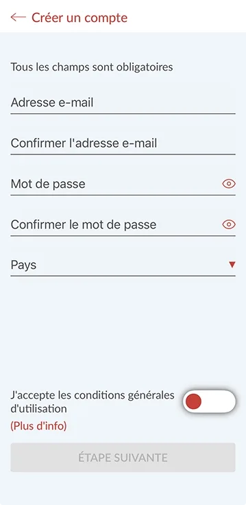Ecran de l'application mobile Cozytouch - Cr&eacute;ation de compte