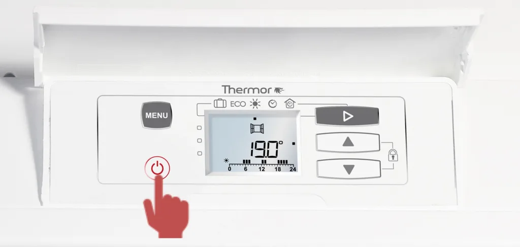 Boitier de commande d'un radiateur &eacute;lectrique - appuyer sur marche/arr&ecirc;t