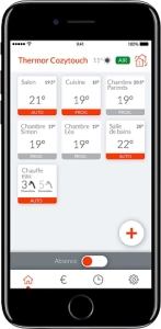 Ecran de l'application mobile Cozytouch - Page d'accueil