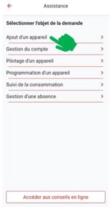 Ecran de l'application mobile Cozytouch - Cliquer sur Ajout d'un appareil