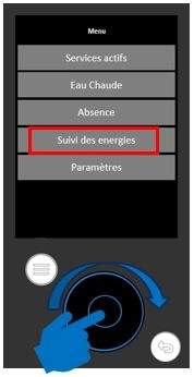 Interface de la pompe &agrave; chaleur air/eau Aur&eacute;a - menu / suivi des &eacute;nergies