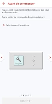 Ecran de l'application mobile Cozytouch - avant de commencer / 2 s&eacute;lectionnez param&egrave;tres