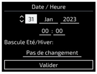 Interface de radiateur &eacute;lectrique - Date/Heure / bacule &eacute;t&eacute;/hiver / pas de changement / valider