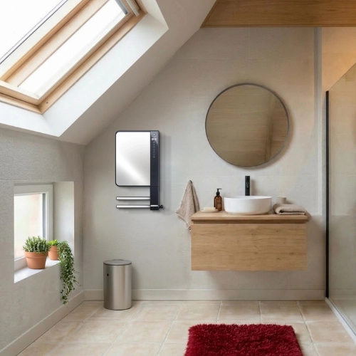 S&egrave;che-serviette Illico 3 mirroir noir dans une salle-de-bain