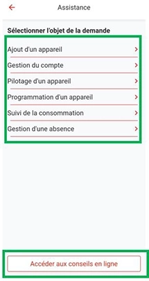 Ecran de l'application mobile Cozytouch - Cliquer sur un sujet