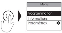 Interface de s&egrave;che-serviettes - Menu / programmation / informations / param&egrave;tres