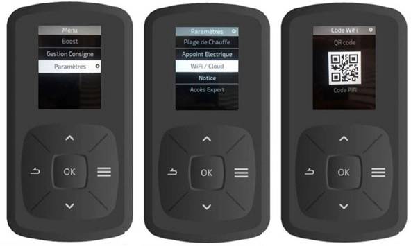 Boitier de chauffe-eau thermodynamique - param&egrave;tres / wifi/cloud / QR code