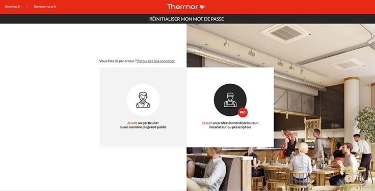 Site Internet Thermor / r&eacute;initialiser mon mot de passe / particulier / pro