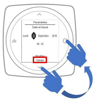 Thermostat d'ambiance Aur&eacute;a - param&egrave;tres / date/heure / valider