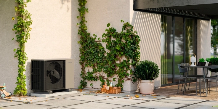Unit&eacute; ext&eacute;rieure de pompe &agrave; chaleur air/eau sur une terrasse
