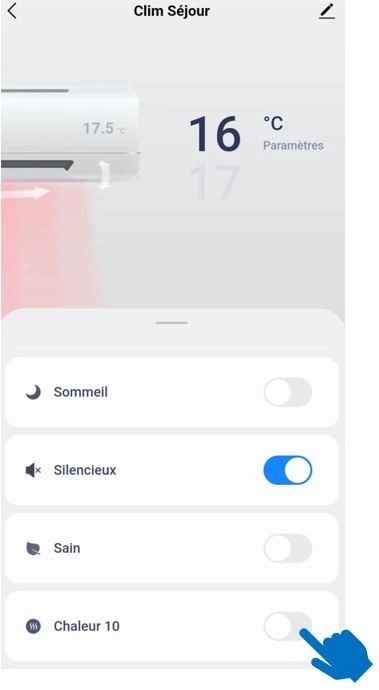 Ecran de l'application mobile Intelligent Air - mode hors gel