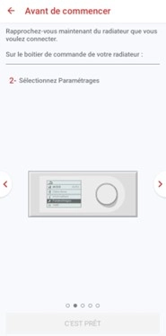 Ecran de l'application mobile Cozytouch - avant de commencer / 2 s&eacute;lectionnez param&eacute;trages