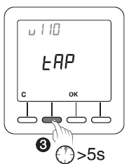 Sch&eacute;ma du thermostat d'ambiance Moza&iuml;k - u110 / tap / appuyer 5 secondes sur le deuxi&egrave;me bouton