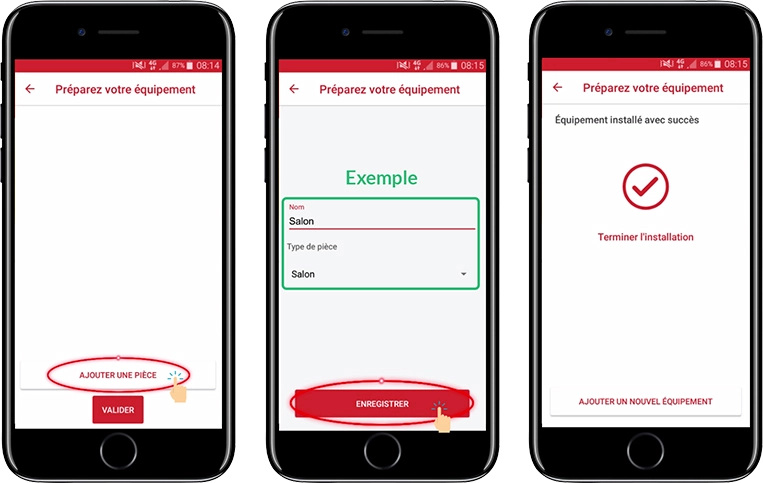 Ecrans de l'application mobile Cozytouch