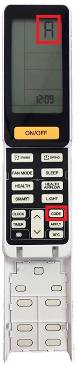 T&eacute;l&eacute;commande de la pompe &agrave; chaleur air/air Nagano ouverte - bouton code