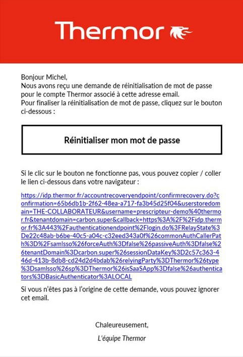 Capture d'un email Thermor