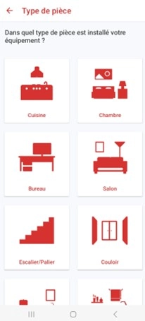 Ecran de l'application mobile Cozytouch - Choix du type de pi&egrave;ce