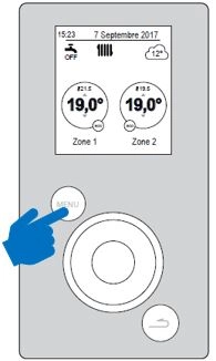 Interface de la pompe &agrave; chaleur air/eau A&eacute;rolia - appuyer sur la touche menu