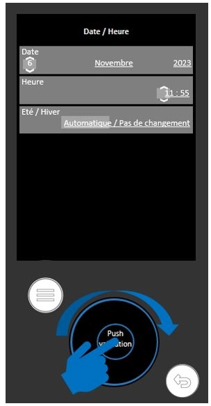 Interface de la pompe &agrave; chaleur air/eau Aur&eacute;a - date/heure