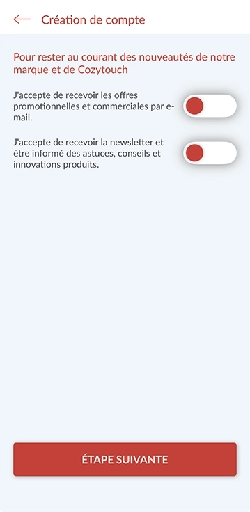 Ecran de l'application mobile Cozytouch - Choix des notifications