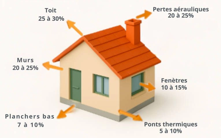 Principales sources de d&eacute;perditions thermiques